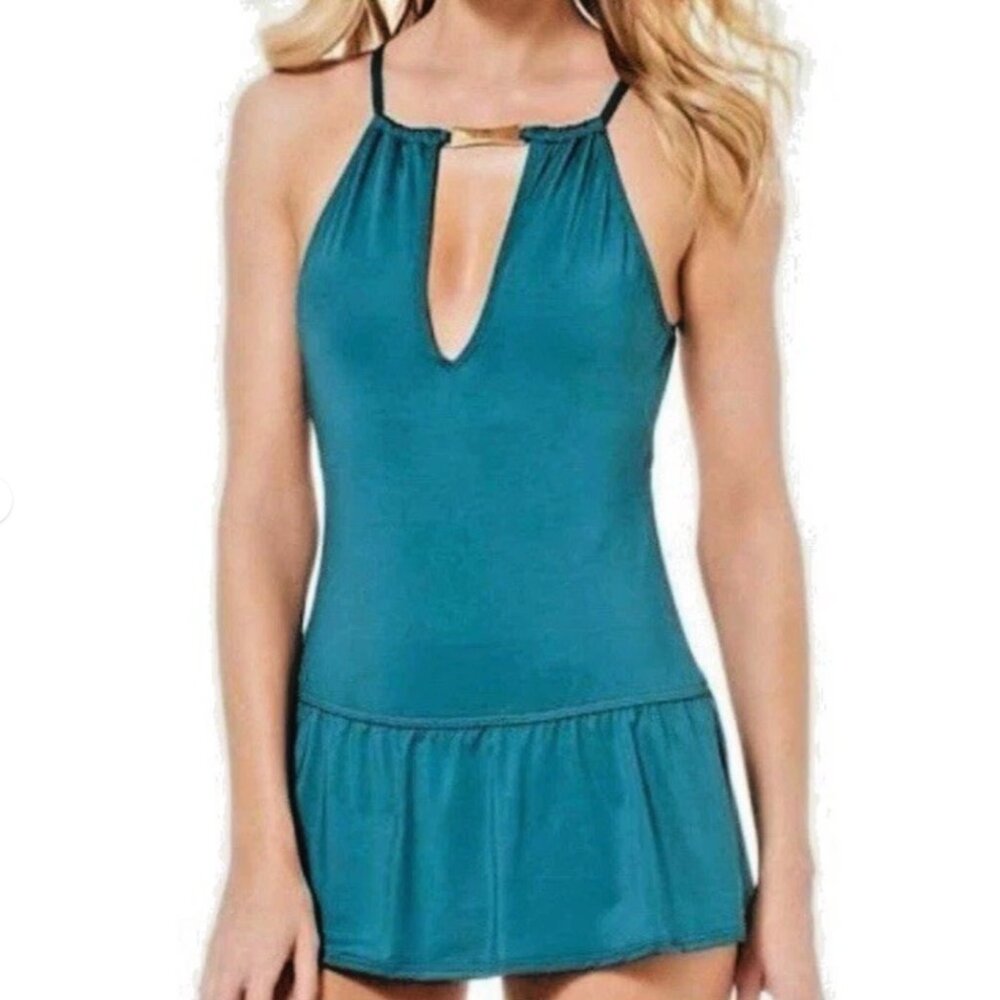 NWT ♠️ Women's Medium  Kate Spade Crescent Bay SwimDress Emerald Green Foliage